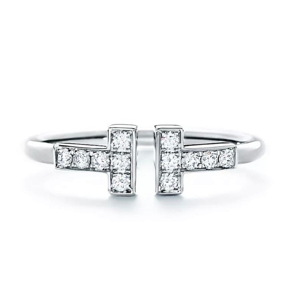 TIFFANY & Co Tiffany T Diamond Wire Ring in 18k White Gold & Diamonds Size 5.5